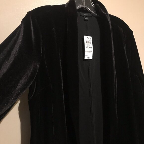 Alfani Womens Medium Velvet Midi Length Open Blazer Shawl-Collar Black NWT - Picture 6 of 10